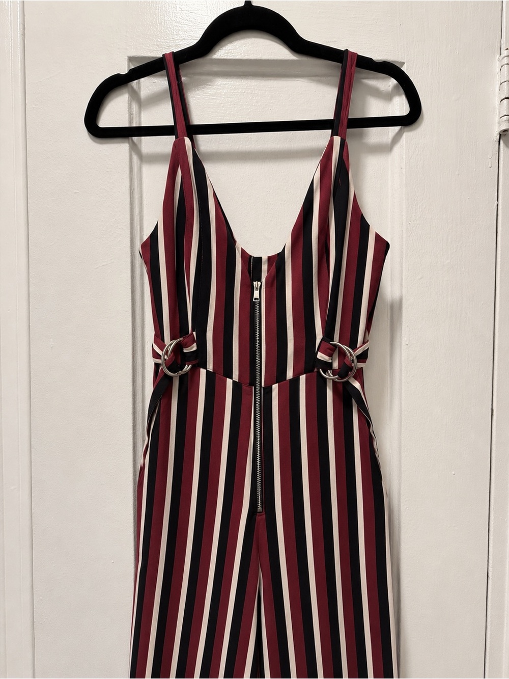 Striped Red and Black Wide-Leg Jumpsuit